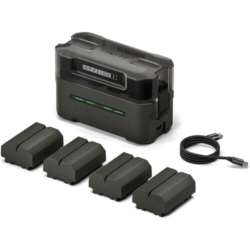 Tilta NP-FZ100 Kit with 4 Batteries and 4-Bay USB Charger (Green) TBC-FZ100-B-GN