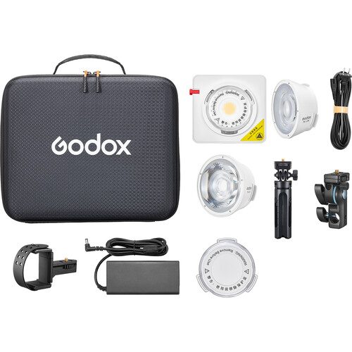 Godox ML100Bi KIT1 Bi-Color Portable LED Light (36° Lens & Power Bank Holder Kit)