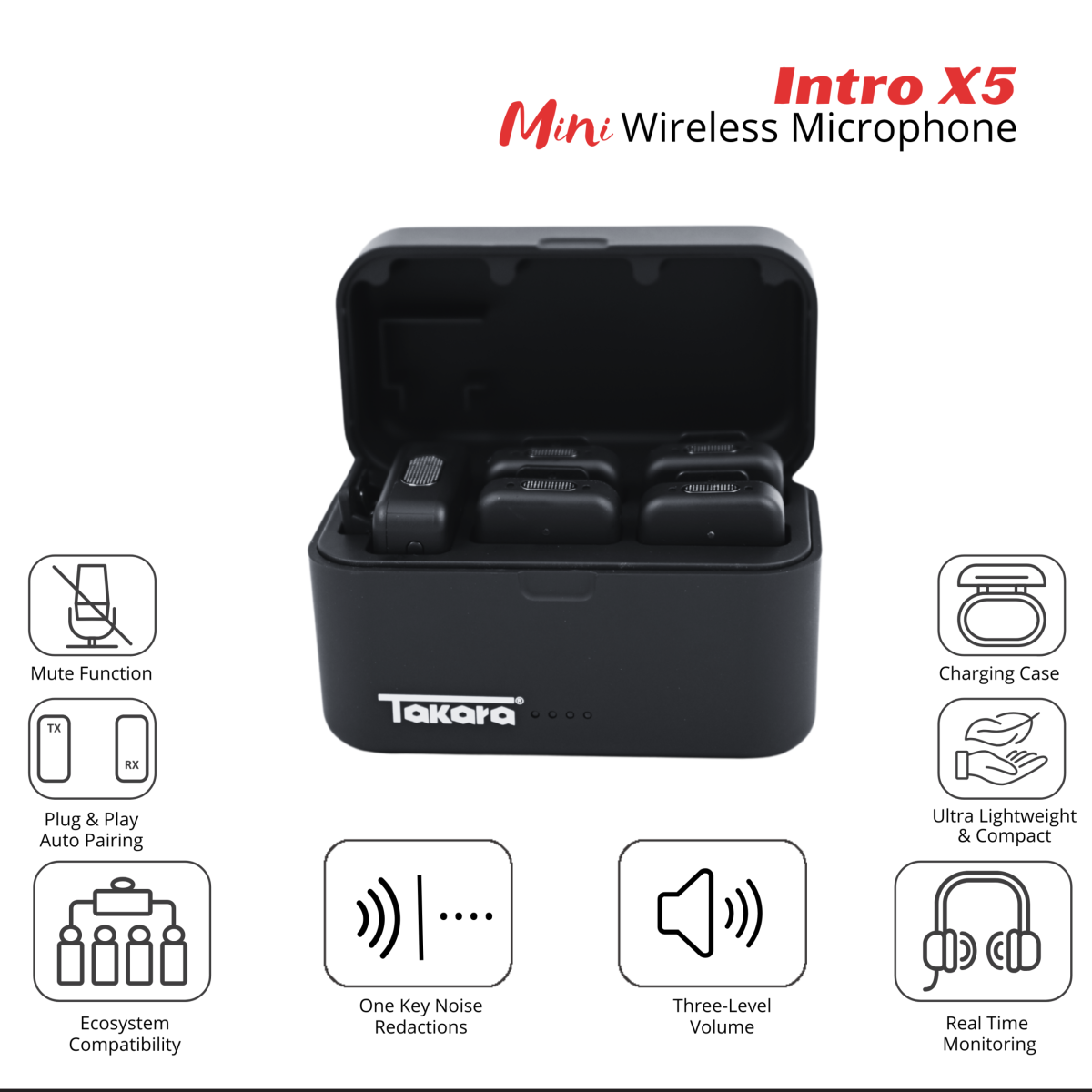 Takara INTRO X5 Mini Wireless Microphone with Charging Case